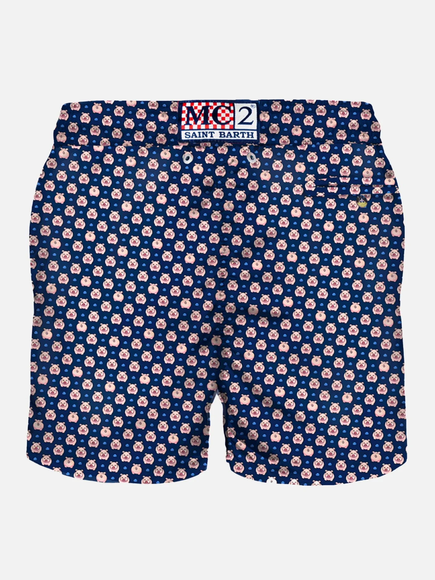 Herrenbadehose aus leichtem Stoff mit Schweinemuster