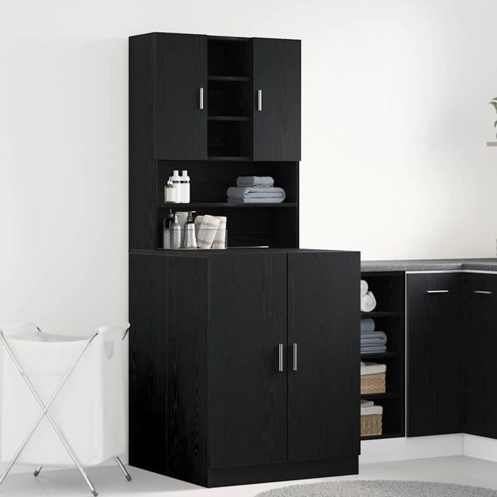 Meuble de rangement pour buanderie - vidaXL - Chêne noir - 70.5x71.5x181.5 cm - Bois d'ingénierie - Autonome