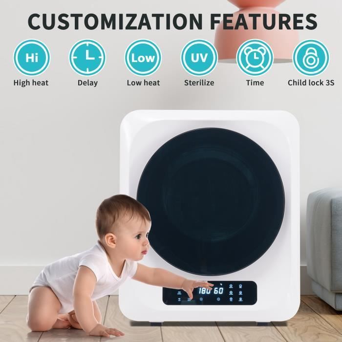 Mini Sèche-linge - LEYTN - 4 kg - Écran LED - 6 programmes - Montage mural - Blanc