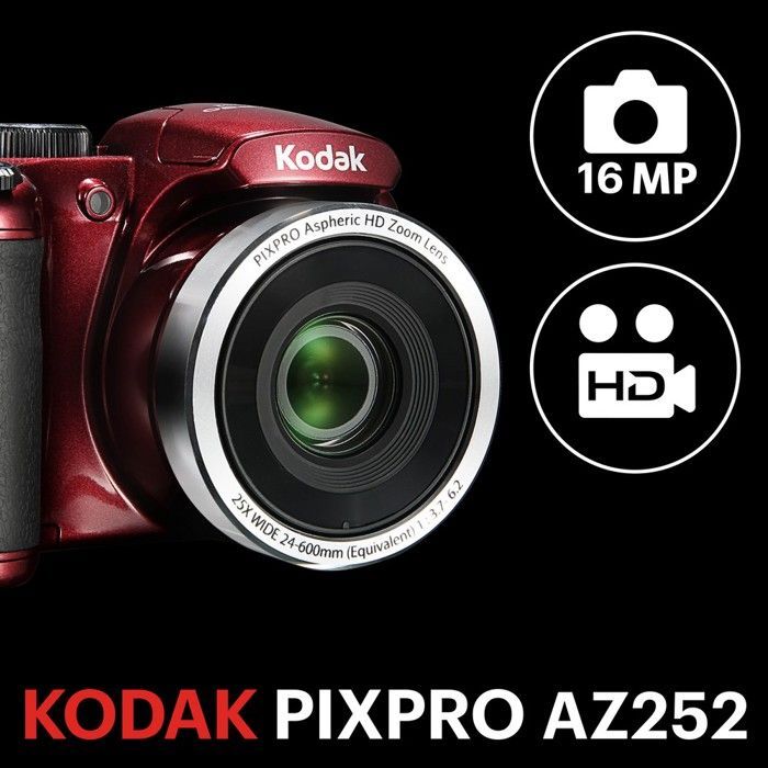 KODAK Pixpro AZ252 – Digitale Bridgekamera mit 16 MP, 25-fachem optischem Zoom, 720p-HD-Video, Bildstabilisierung, 3-Zoll-LCD-Bildschirm – Rot