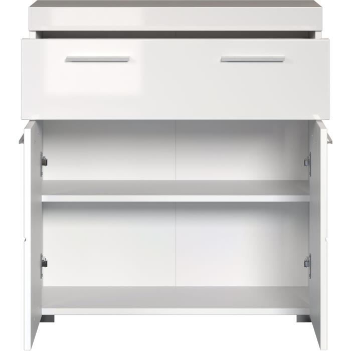 Mobiletto da bagno, contenitore basso - 2 ante e 1 cassetto - Bianco - L 73 x P 31 x H 79 cm - AMANDA