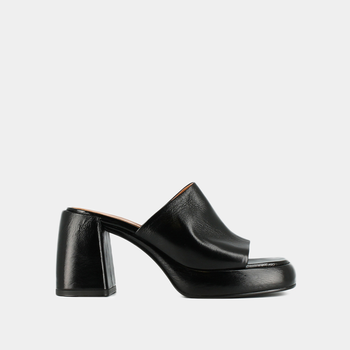 Mules à plateformes  en cuir vieilli noir