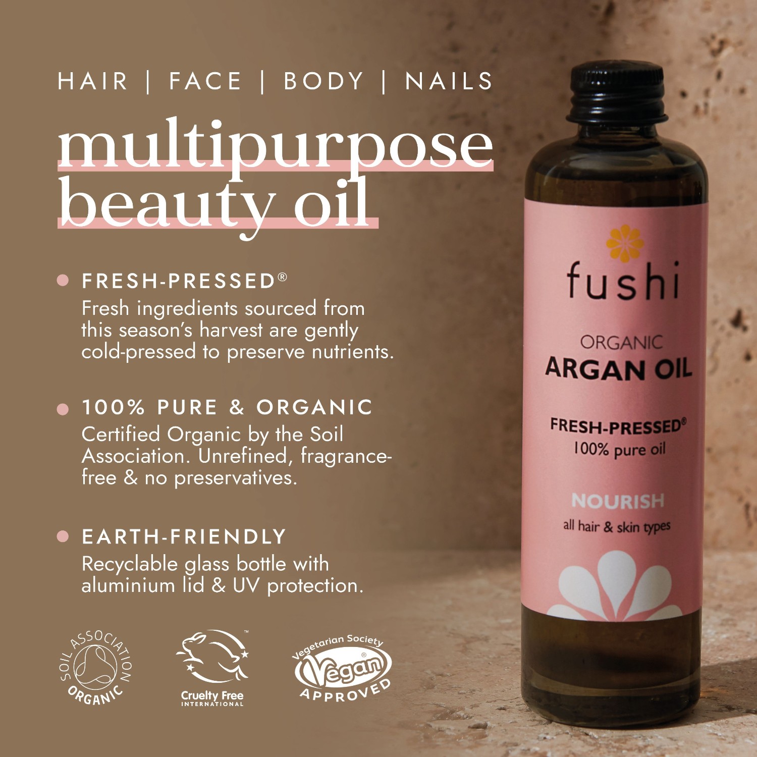 Huile corporelle à l'huile d'argan bio Fushi - 100 ml