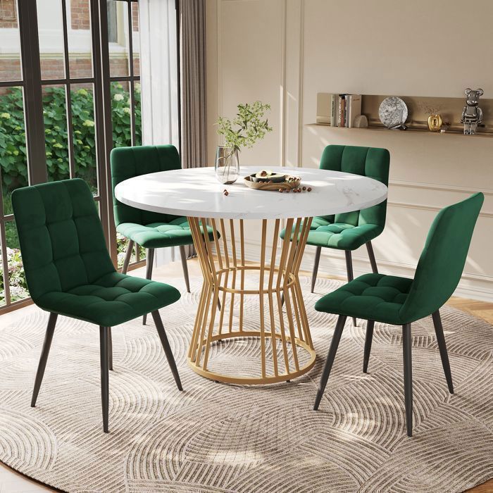 Set da pranzo (5 pezzi) con 4 sedie e tavolo da cucina con diametro di 100 cm.