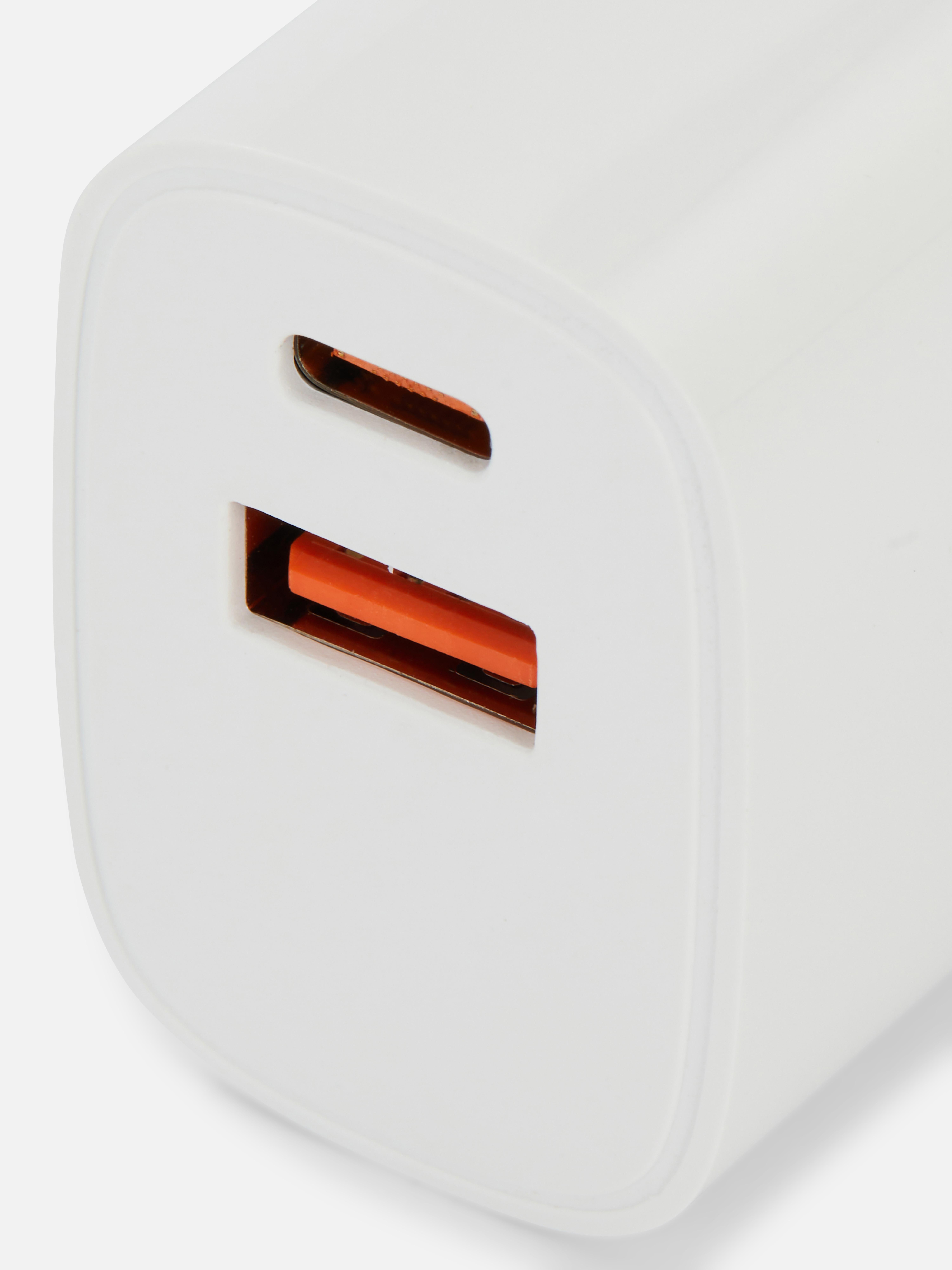 Mufă USB dublă cu doi pini, 10 W. O mufă cu doi pini cu porturi USB și USB-C pentru utilizare în UE.
