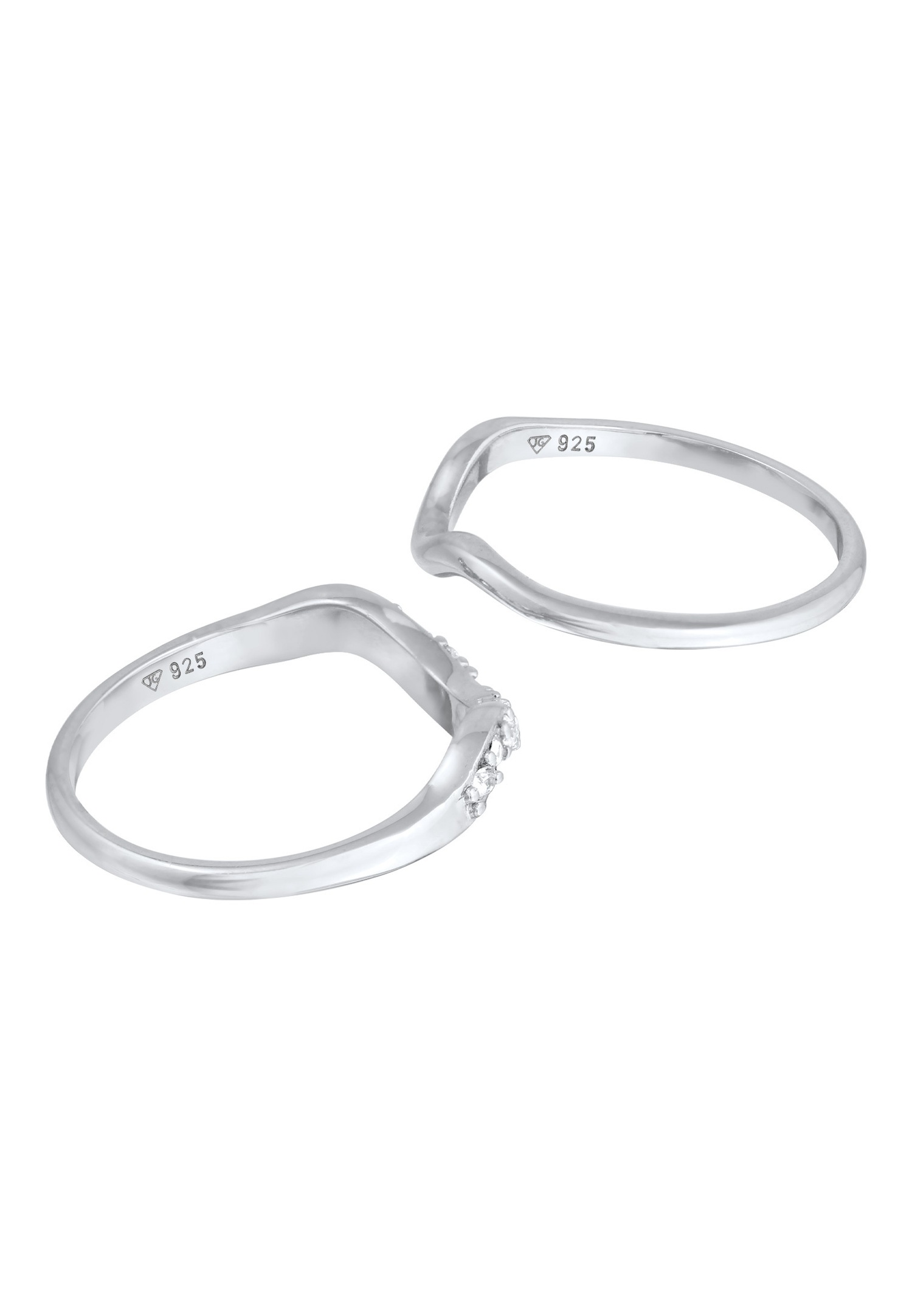 Elli Femmes empilées set de 2 anneaux courbes avec cristaux en argent sterling 925