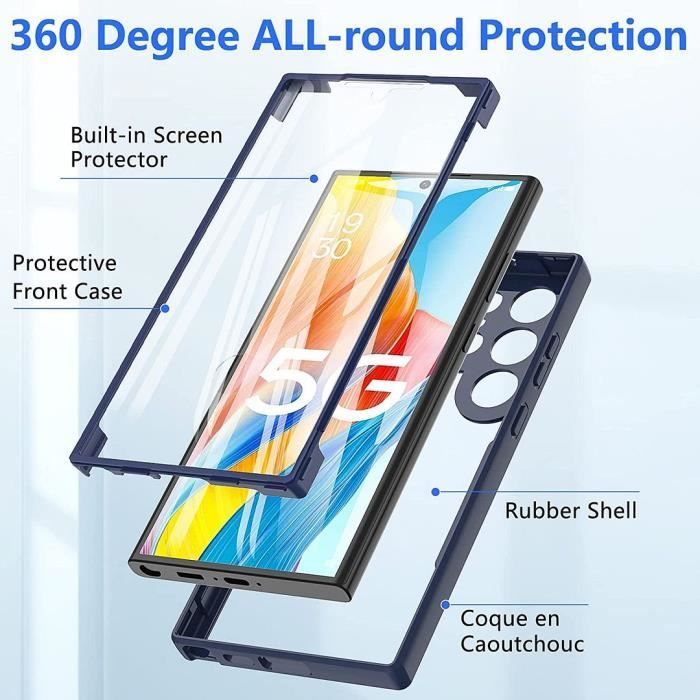 Full-Body Case for Samsung Galaxy S23 Ultra, Shockproof, Transparent, Navy Blue, Rigid Border