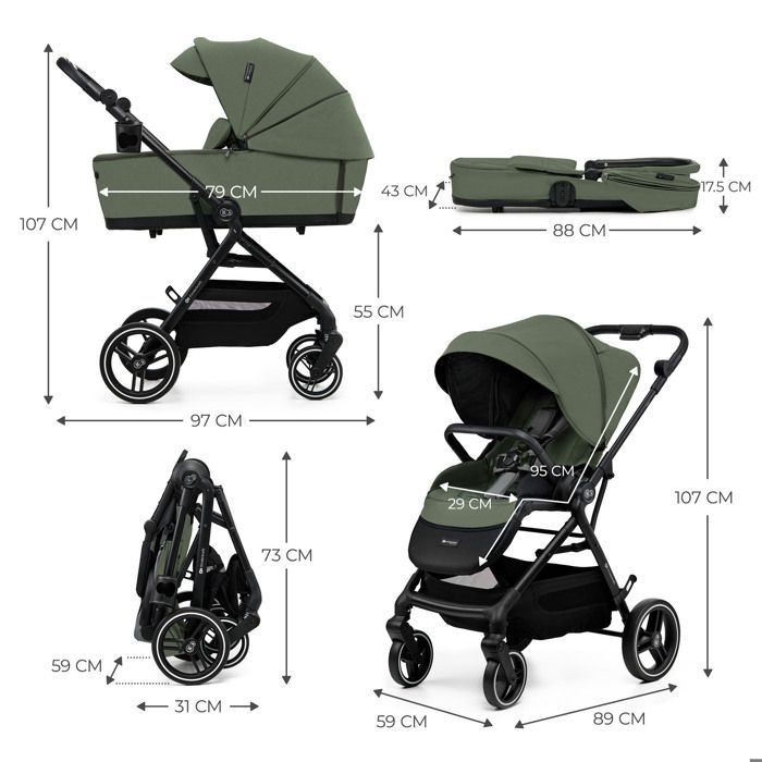 Passeggino multifunzione Kinderkraft YOXI 2 in 1, leggero e maneggevole, impermeabile con filtro UPF50+, fino a 4 anni, verde.