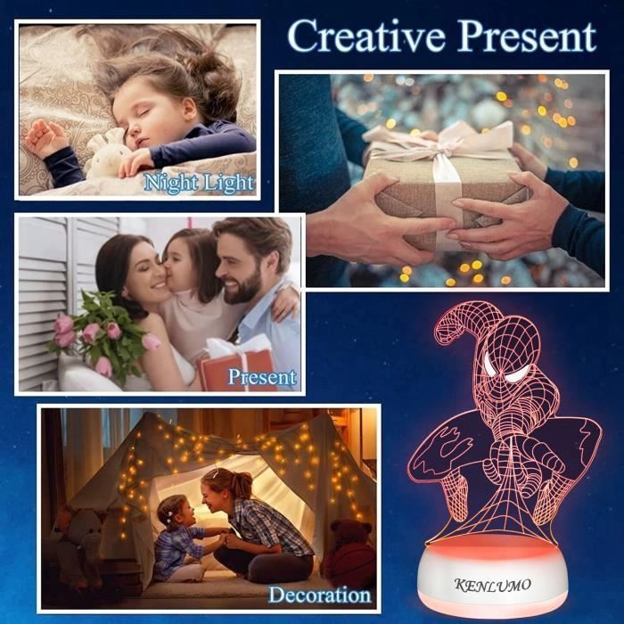 KENLUMO Spiderman Lamp, Kerstcadeau voor kinderen, LED-nachtlampje met afstandsbediening, aanraakbediening om de kleur te veranderen, decoratie voor tienerkamer