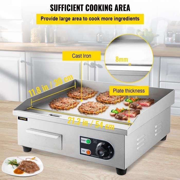 BAZARLAND30. Plancha eléctrica comercial para barbacoa de acero inoxidable de 3000 W.