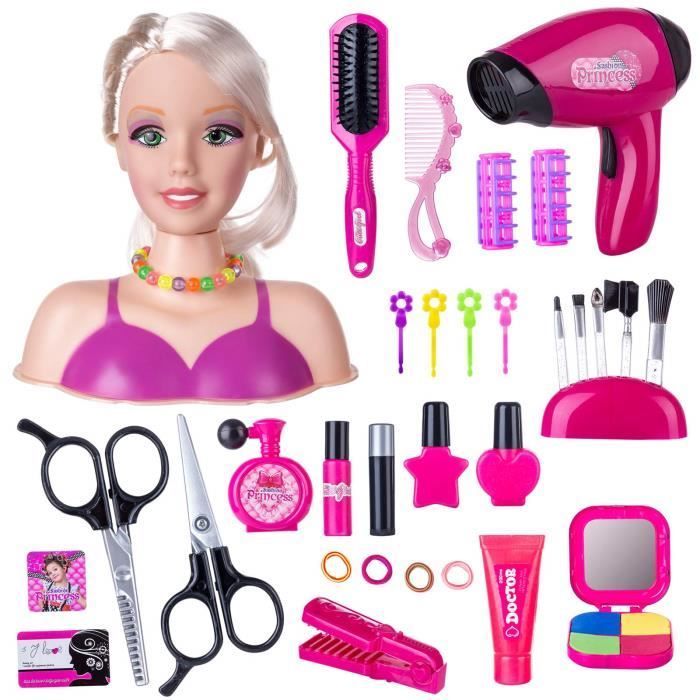Children's Styling and Makeup Toy Head, Doll Makeup Head, Hair Accessories Included, with Hair Dryer