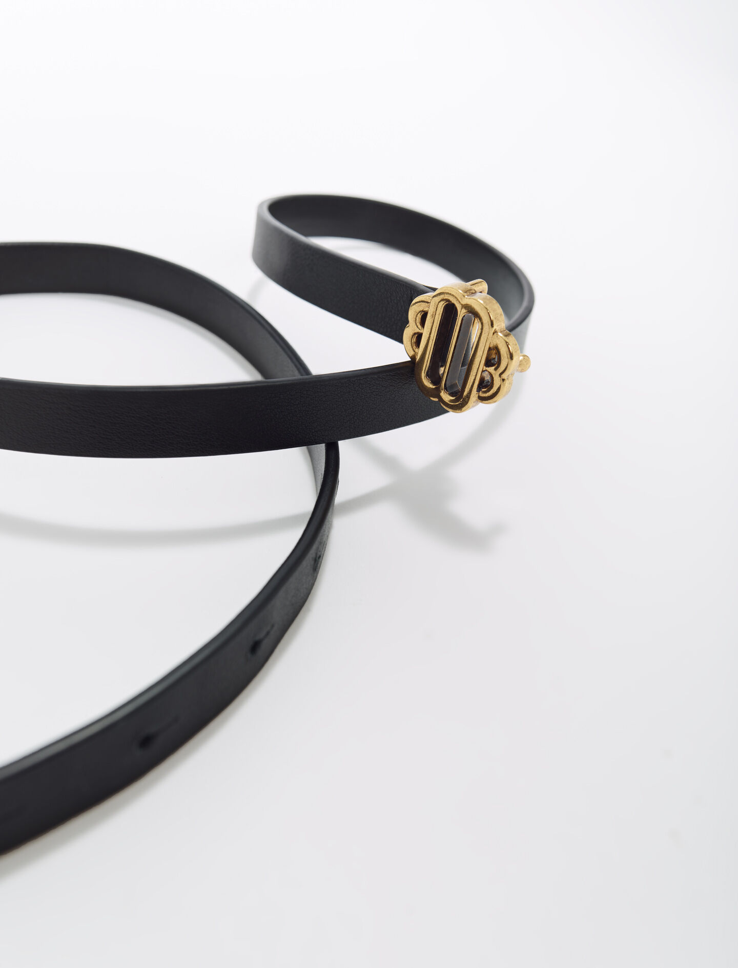 Dunne zwarte leren riem - Zwart