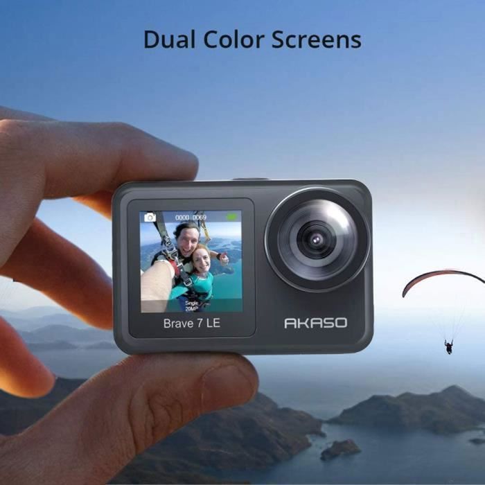 Câmera de ação esportiva AKASO Brave 7 WiFi, 4K 30FPS, 20MP, tela sensível ao toque, EIS 2.0, câmera subaquática de 40M com cartão de 32GB, preta