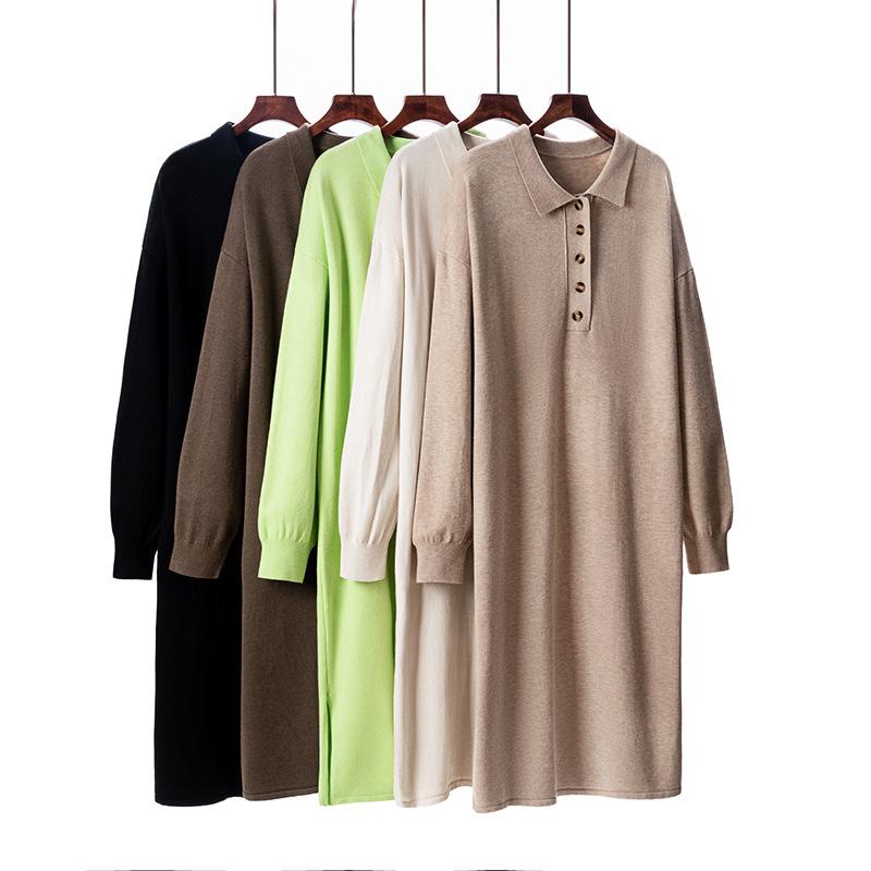 robe pull longue épaisse oversize à col rabattu pour femme, automne-hiver, robe pull droite décontractée en maille maxi