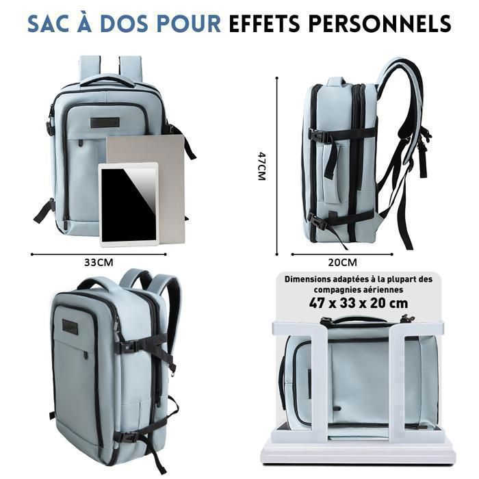 Bolsa de viaje con compresión al vacío - 47 × 33 × 20 cm - Mochila multibolsillos - Impermeable - 35 L - Equipaje de cabina - Azul