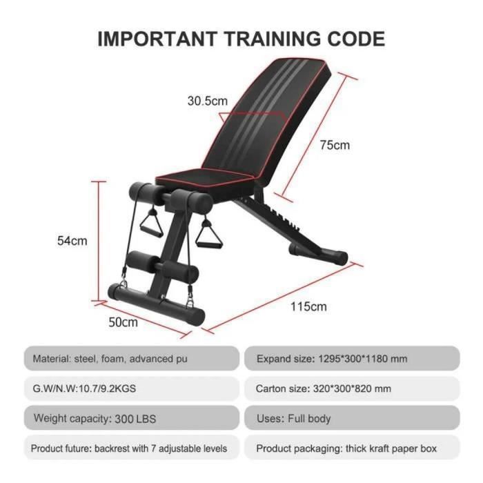 Panca pesi pieghevole multifunzionale Dripex, attrezzatura fitness completa per addominali e allenamento delle braccia, ideale per palestra domestica e ufficio, 115x50x54 cm.