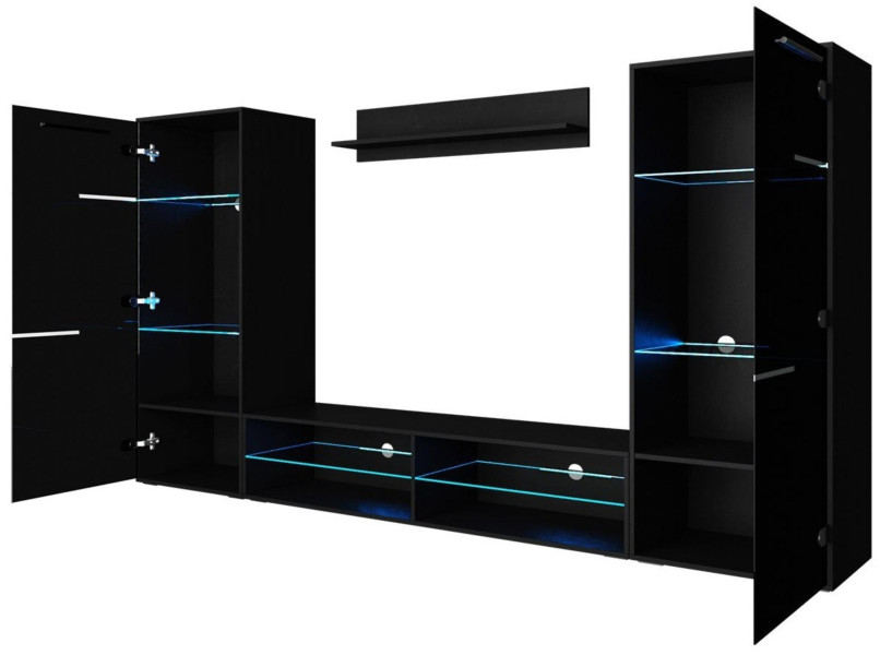 Meblościanka MODE szkło hartowane czarny połysk 280cm szafka RTV regał LED