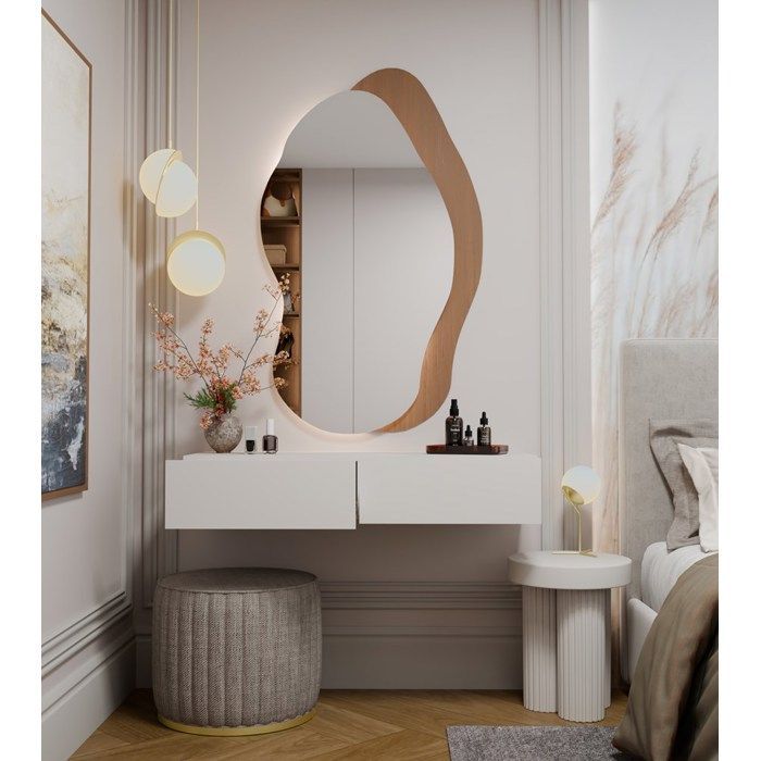 MIKA - Wall-mounted dressing table 110 cm with 2 drawers - Cashmere beige (bedroom)