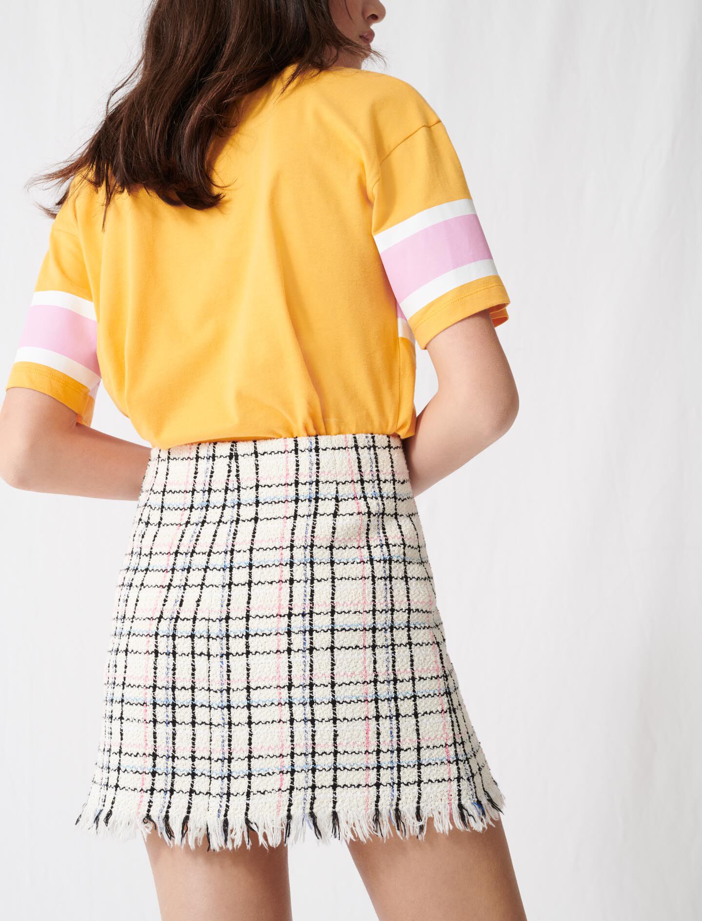 Minirokje in tweedstijl met franjes - Raw