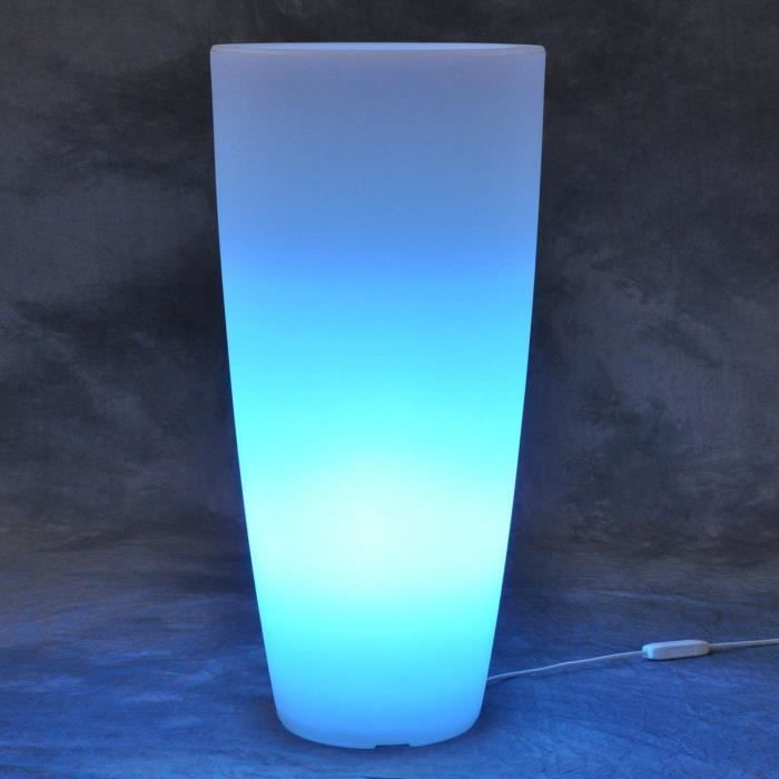 Maceta redonda para flores de agave con LED multicolor y batería solar, 70 cm de alto x 33 cm de diámetro.