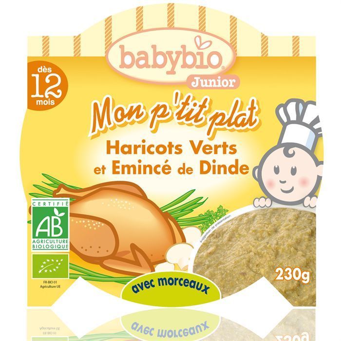 BABYBIO - Plato de patata, judías verdes y pavo - Ecológico - 230 g - A partir de 12 meses