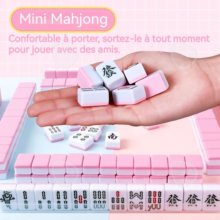 C Mahjong 2,4cm jeu de mahjong set de mahjong table mahjong sac à main/nappe/dé rose offert jeux de divertissement mignon compact