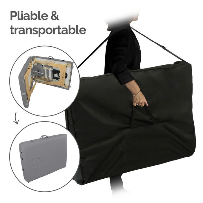 Folding 3-section wooden massage table with Reiki panel + Accessories and carrying case - Grey - Vivezen