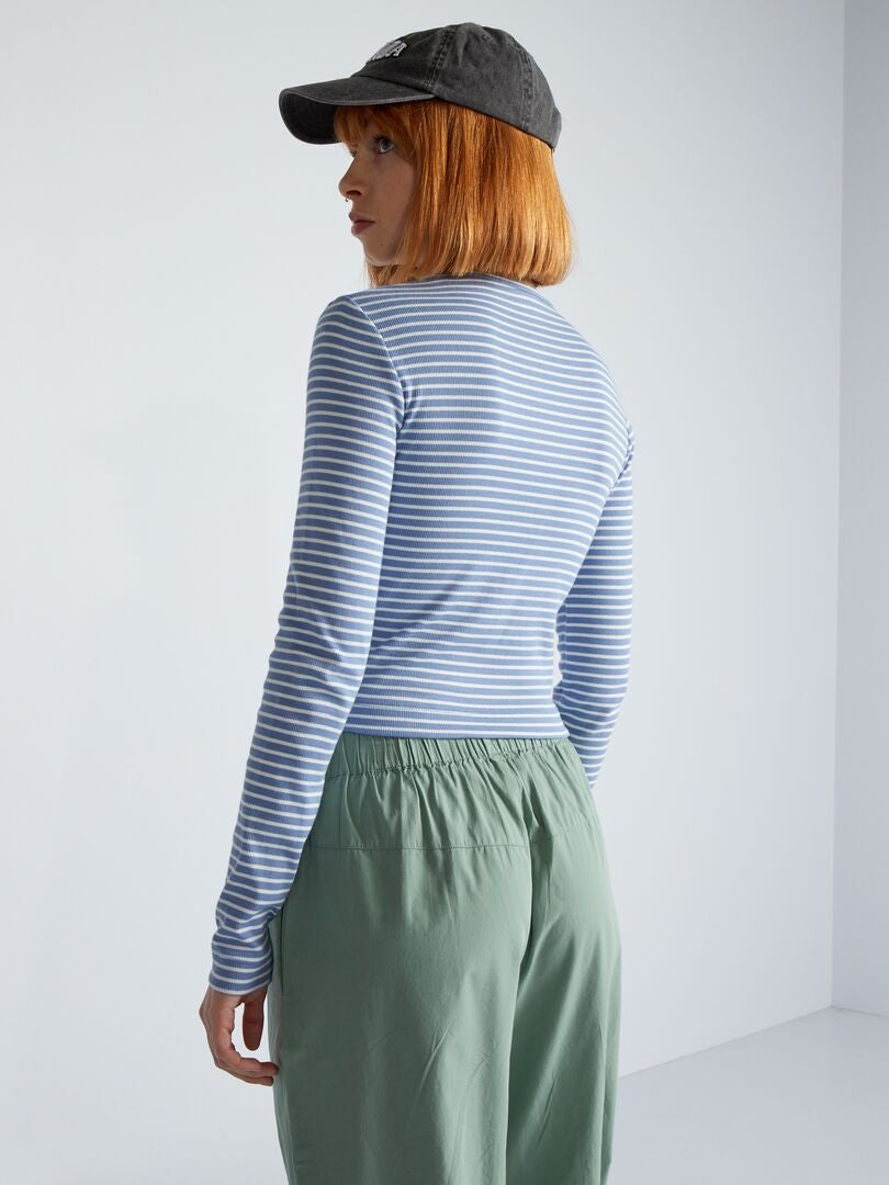 Top cropped canelado listrado - AZUL