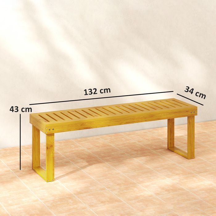 Tuinbank - Outsunny - 2-zits - lattenzitting - grenenhout - 132 x 34 x 43 cm - naturel hout