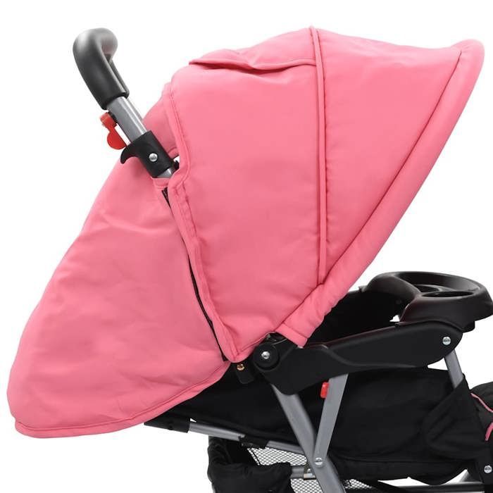 Poussette double - vidaXL - Rose et noir - Acier - Design pliable