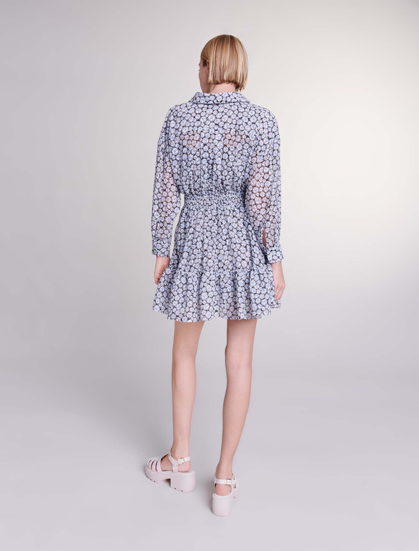 Korte jurk met bloemenprint - Blauwe madeliefjesprint