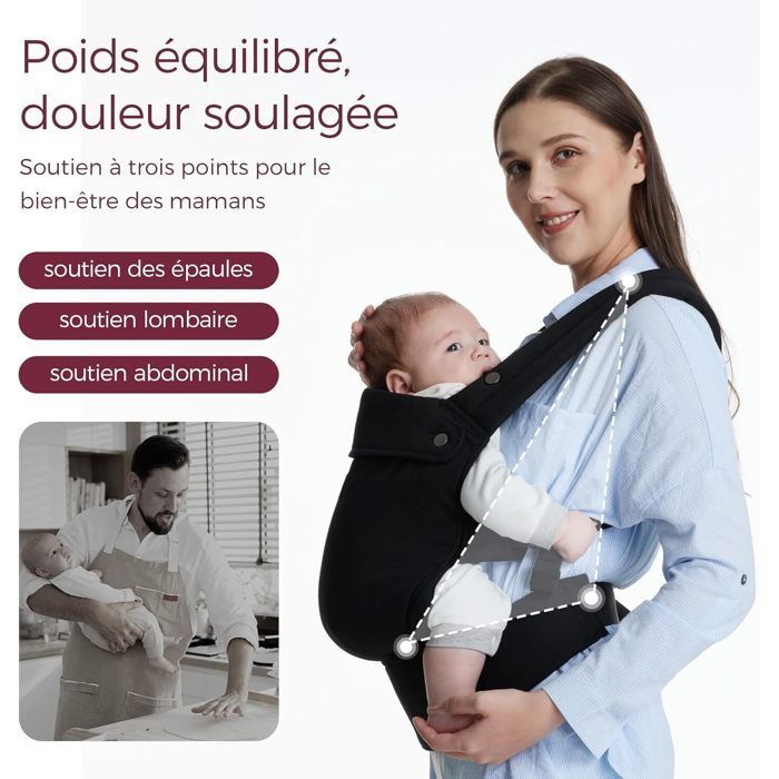 Momcozy Porte-bébé, Ergonomique Porte Bébé Convient aux Bébés de 3,2 à 20 kg, Noir