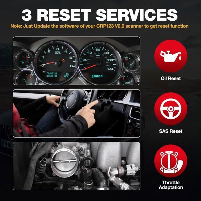 Launch CRP123 V2.0 Ferramenta de diagnóstico automotivo para 4 sistemas: ABS, SRS, motor, transmissão e 3 funções de reinicialização.