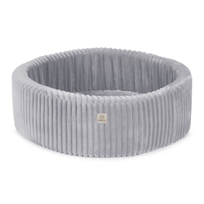 MISIOO Round Ball Pit for Babies and Children, Thick Corduroy, Grey, 90x30 cm, 200 Balls: Blue/Silver/Pearl White