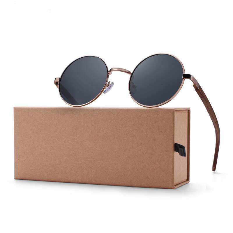 RAVENISA Retro Runde Holzsonnenbrille für Damen und Herren