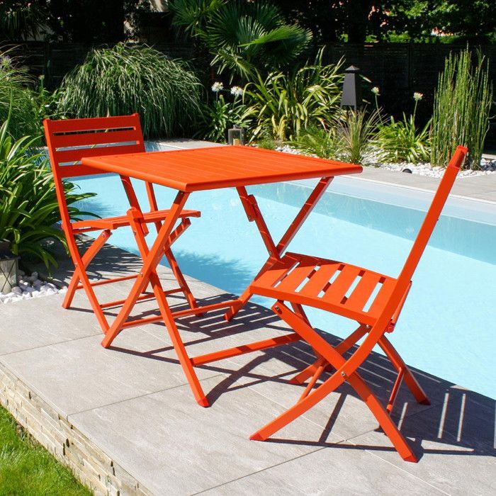 Ensemble repas de jardin 2 places en aluminium - Orange