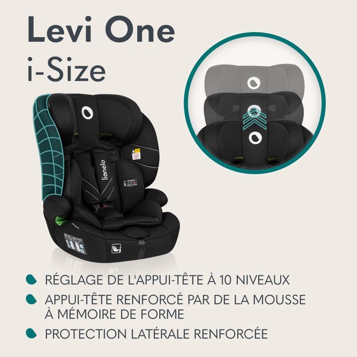 Seggiolino auto convertibile LIONELO Levi One i-Size - 76-150 cm - Gruppo 1/2/3 - Nero