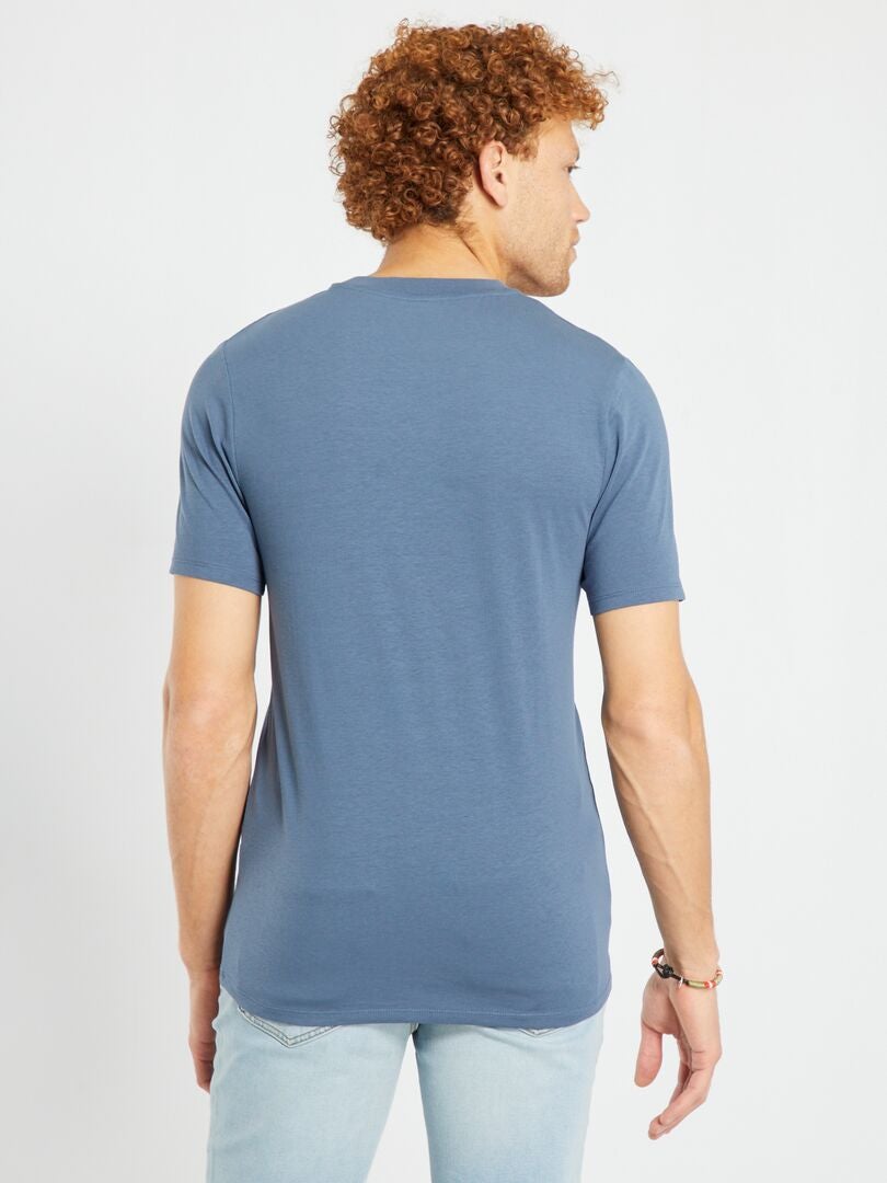 T-shirt met ronde hals van katoen - Nauwsluitend - BLAUW