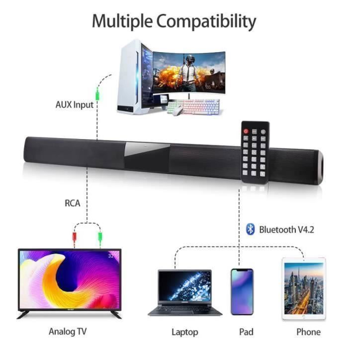 Barre de son haut-parleur TV Bluetooth 22 pouce avec télécommande et 4 caissons de basses intégrés,stéréo HD Son Surround