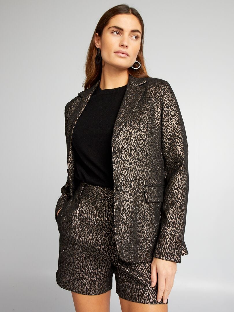 Jacquard colbert met patroon - ZWART