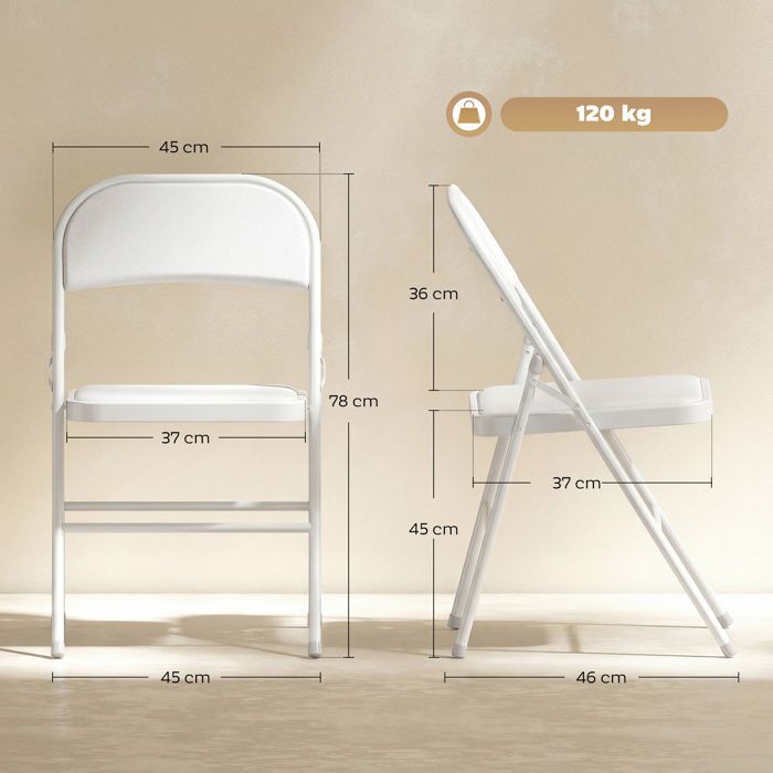 Lot de 6 chaises - HOMCOM - pliantes portables - avec coussin en revêtement synthétique et cadre en acier - blanc