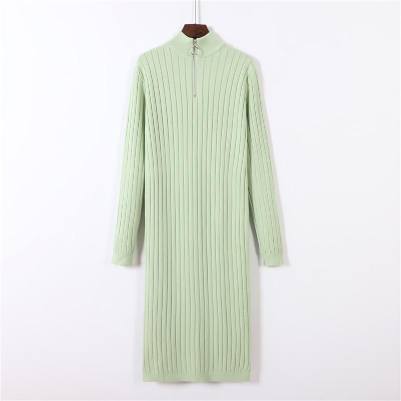 Robe pull longue et chaude d'automne/hiver pour femme, en maille côtelée de coton, fermeture éclair, coupe droite, maxi/midi.