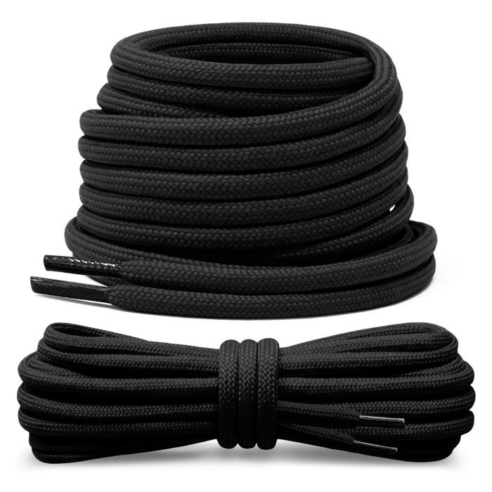 Lacets ronds et épais noirs, 75 cm, Diamètre 4mm, Lacet noir pour chaussures de randonnées, de travail ou de sécurité