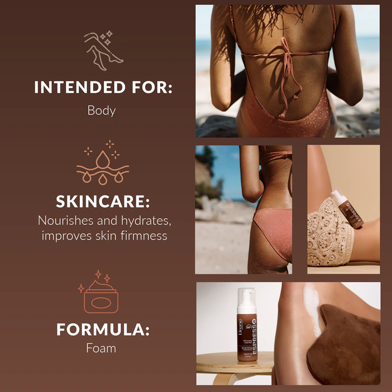 Espuma bronzeadora Lirene Perfect Tan para tons de pele escuros, para rosto e corpo.