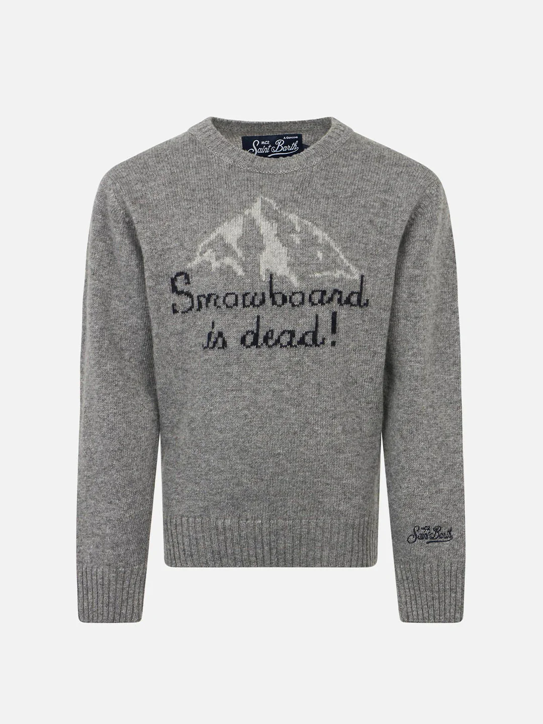 Maglione grigio da bambino con scritta Snowboard is dead!