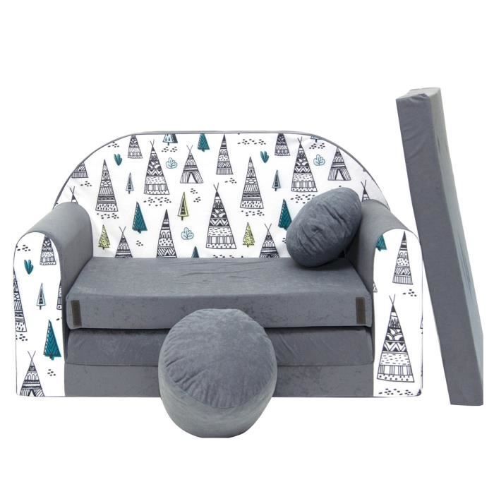 Canapé convertible - NINO - Modèle enfant - OEKO-TEX - 2 places - Gris