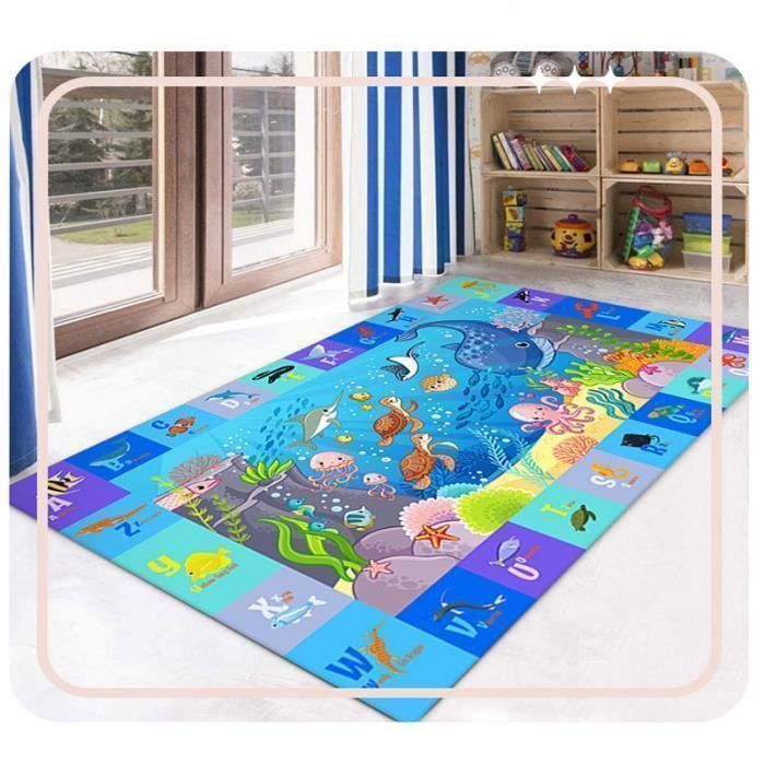 Tapis de jeu pour bébé, Tapis d'éveil pour enfants,Motifs Monde sous-marin,Tapis de sol Bleu120x160 cm