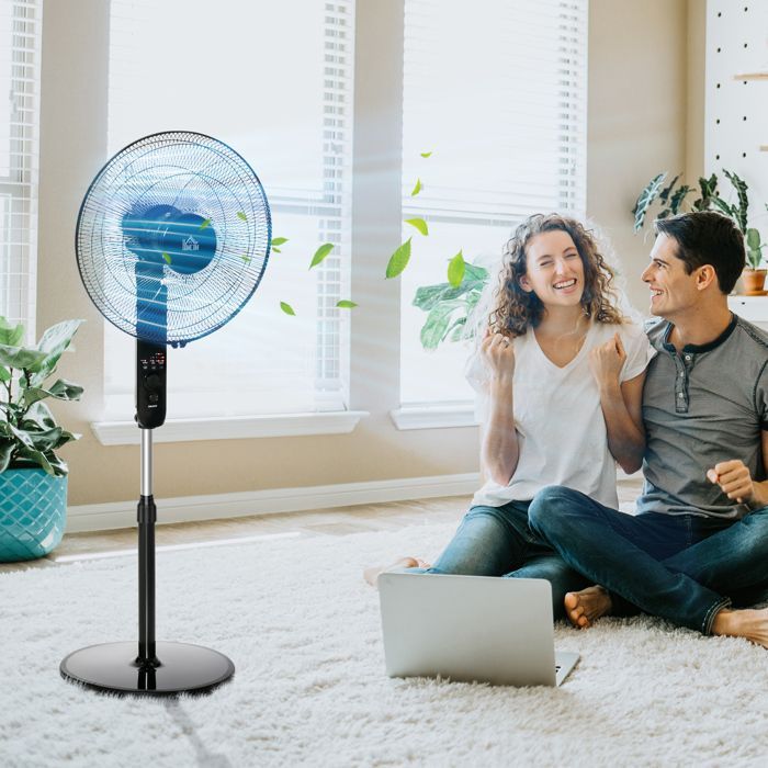 Ventilador de pedestal potente - HOMCOM - 45 W - altura regulable de 110 a 124 cm - mando a distancia - 3 velocidades, oscilación y temporizador