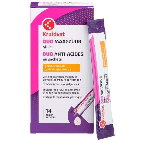 „Kruidvat Heartburn Duo“ 14 imbiero skonio lazdelių<br>Medicinos prietaisas - 14 vnt.