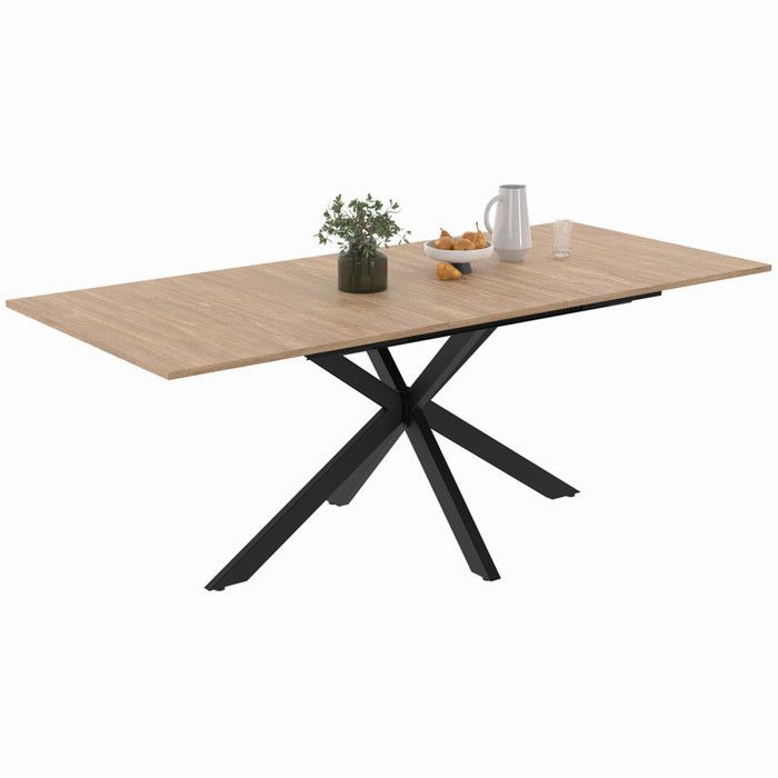 IDMARKET ALIX Uitschuifbare rechthoekige eettafel voor 6-10 personen, hout en zwart, 160-200 cm